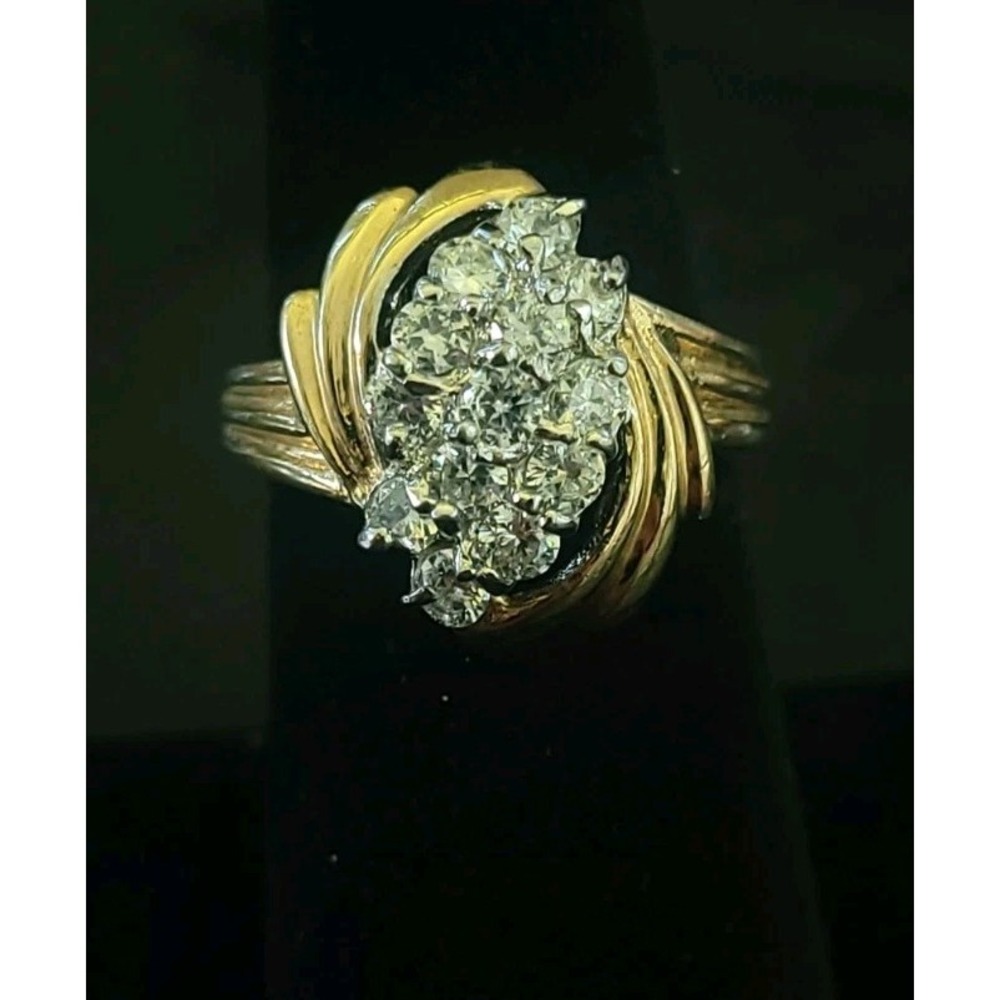 Vintage Two Tone Clear Rhinestone Cluster Cocktail Ring Size 7 Statement